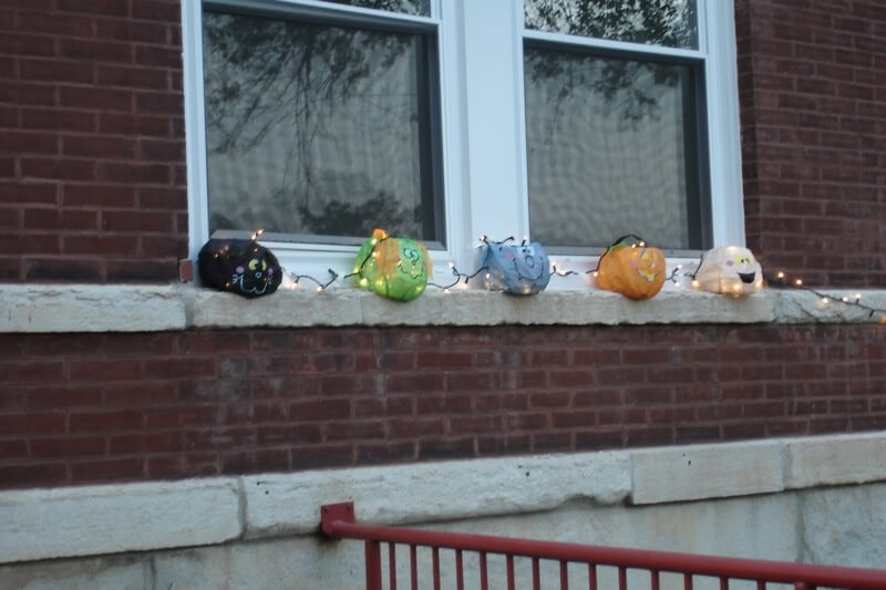 Halloween decorations on a window sill